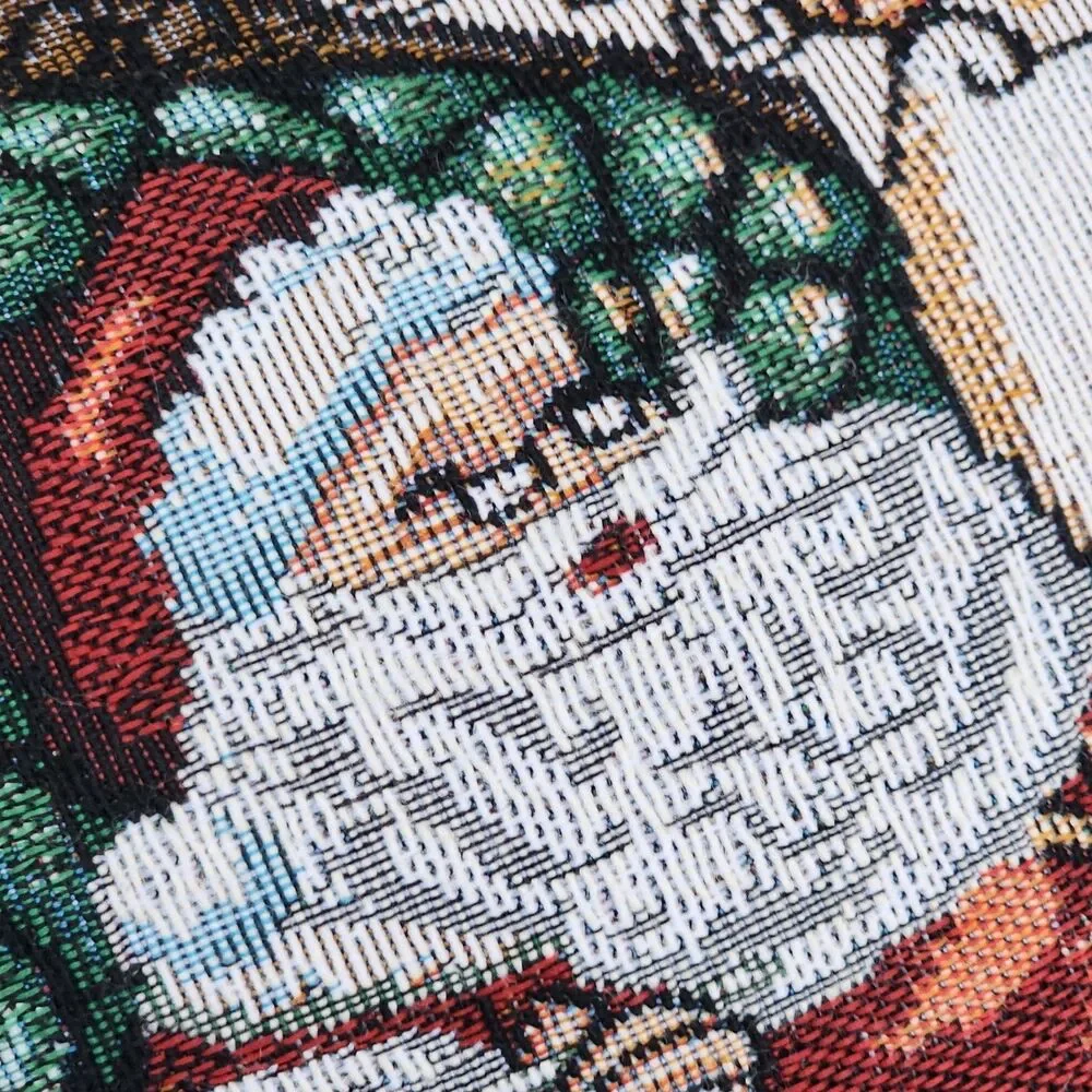 VTG Christmas Santa Claus Woven Tapestry Throw Pillow Checking Naughty Nice List